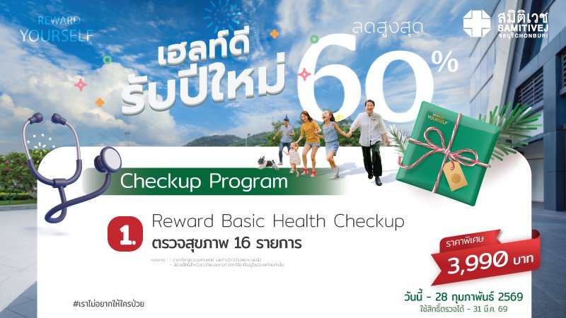 Reward 1: Basic Health Checkup, Price 3,990 THB. Includes 16 Items